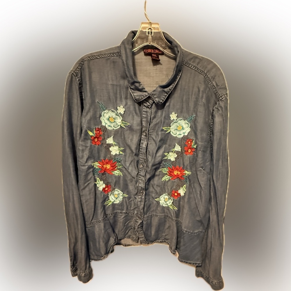 Rock & Roll Cowgirl Floral Embroidered Shirt